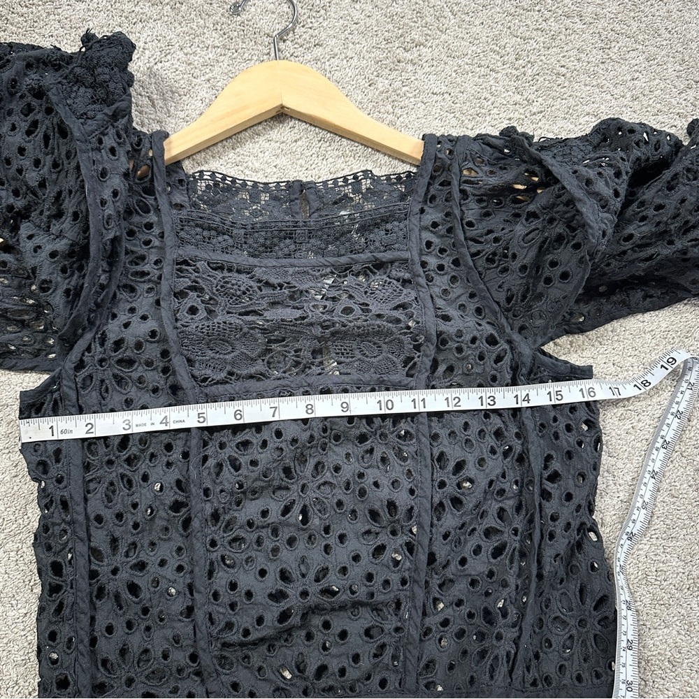 Anthropologie Black Eyelet Lace Cropped Blouse - Picture 15 of 15